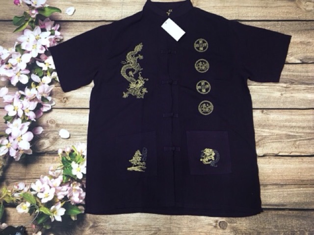 Bigsize Áo sơ mi nam trung niên thêu rồng phượng dứoi 100kg