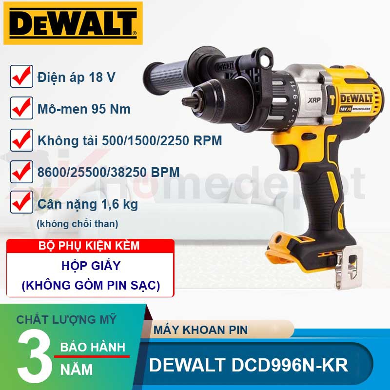 Máy khoan động lực dùng pin 18V/20Vmax DeWALT DCD996 - Hàng chính hãng