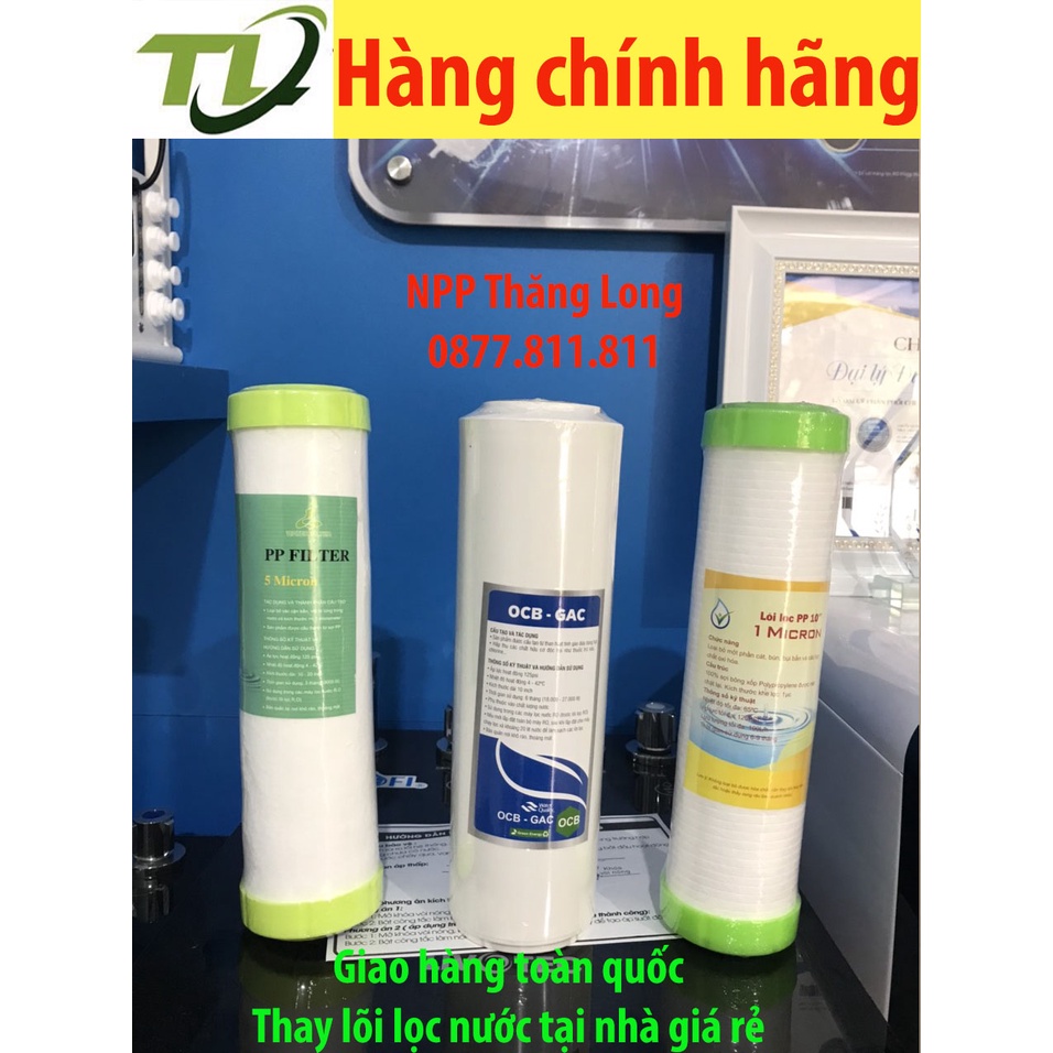 Bộ 3 lõi lọc thô 1,2,3 dùng cho các loại máy lọc nước RO lõi 1,3 đầu bịt đẹp