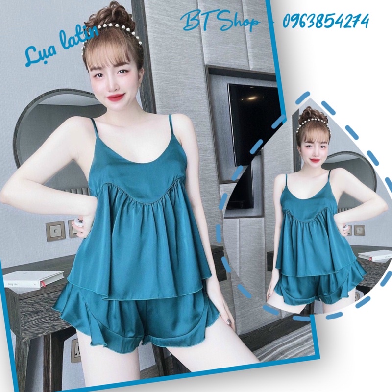 Đồ ngủ mặc nhà lụa 2 dây đùi màu trơn freesize <57kg tuỳ chiều cao