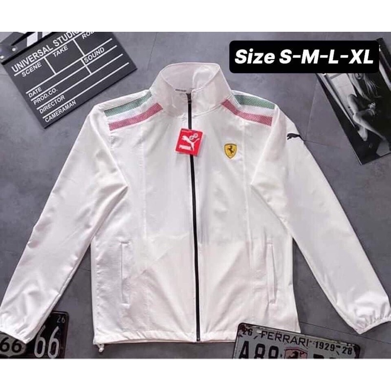 Áo Khoác Gió Nhẹ nam nữ Chống Nắng 2 Lớp FERRARI SPORT Màu Trắng Và Đen Thể Thao - Áo Khoác Gió Nam Nữ Thời Trang - HÀNG