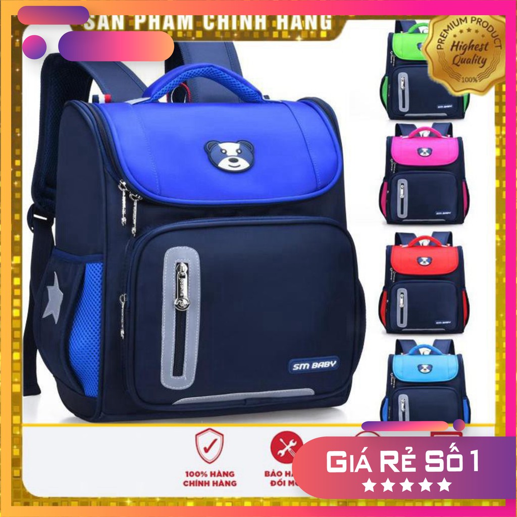 Cặp balo học sinh dáng hộp SM BABY siêu nhẹ ,phản quang ,chống mưa cho bé