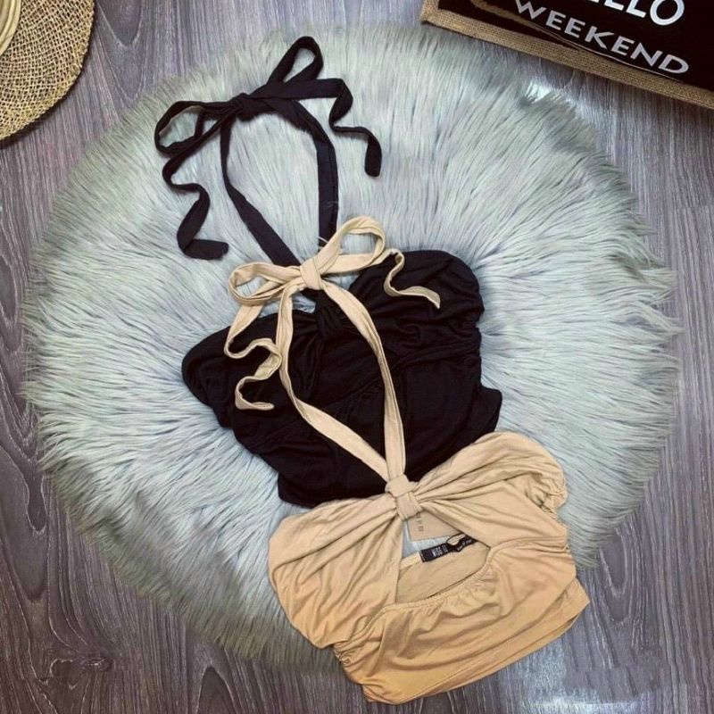ÁO KIỂU THẮT DÂY SIÊU XINH ĐEN/NUDE | BigBuy360 - bigbuy360.vn