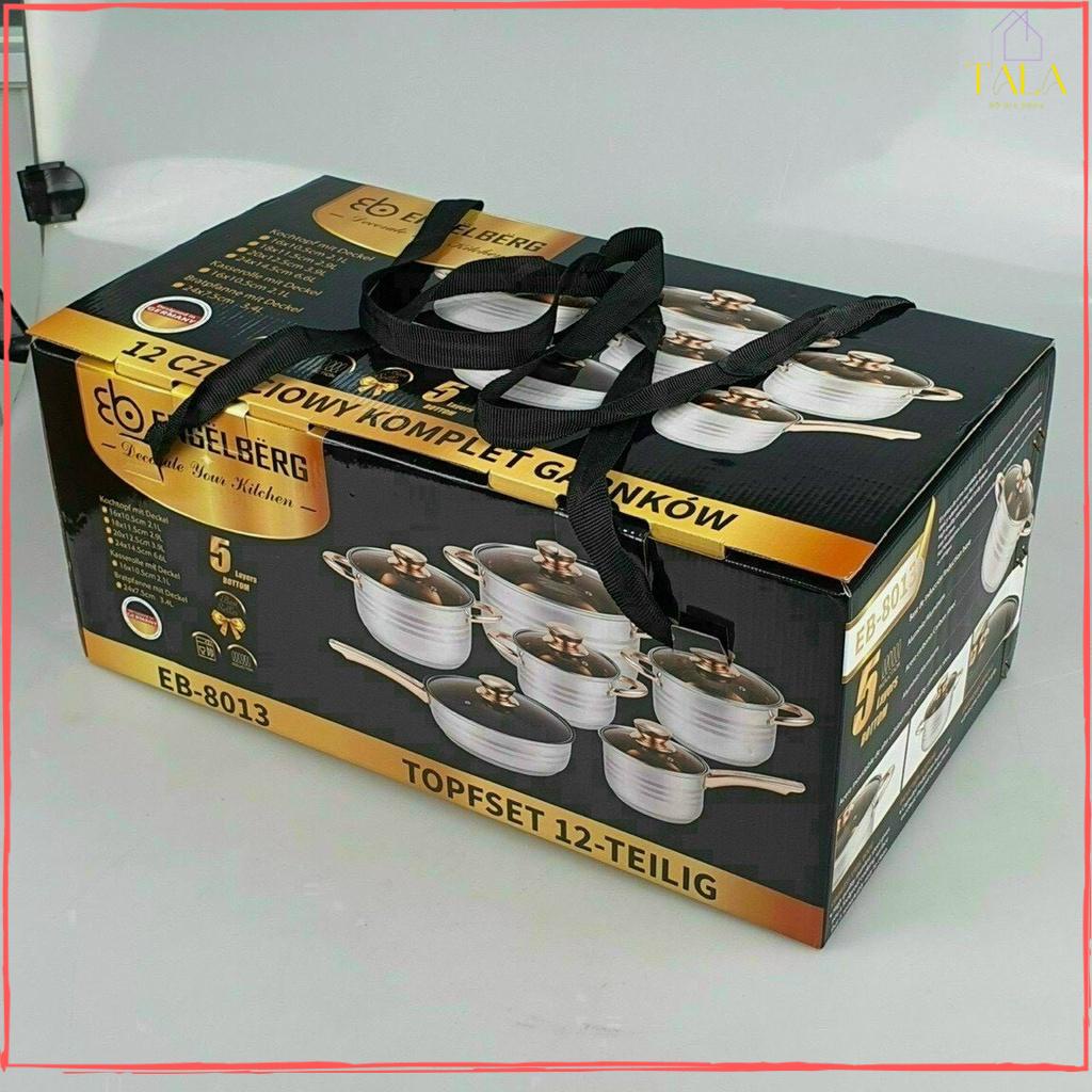 BỘ NỒI ĐỨC 6 MÓN 12 CHI TIẾT ENGELBERG- 5 ĐÁY - ĐUN ĐƯỢC TỪ, HỒNG NGOẠI, GAS..