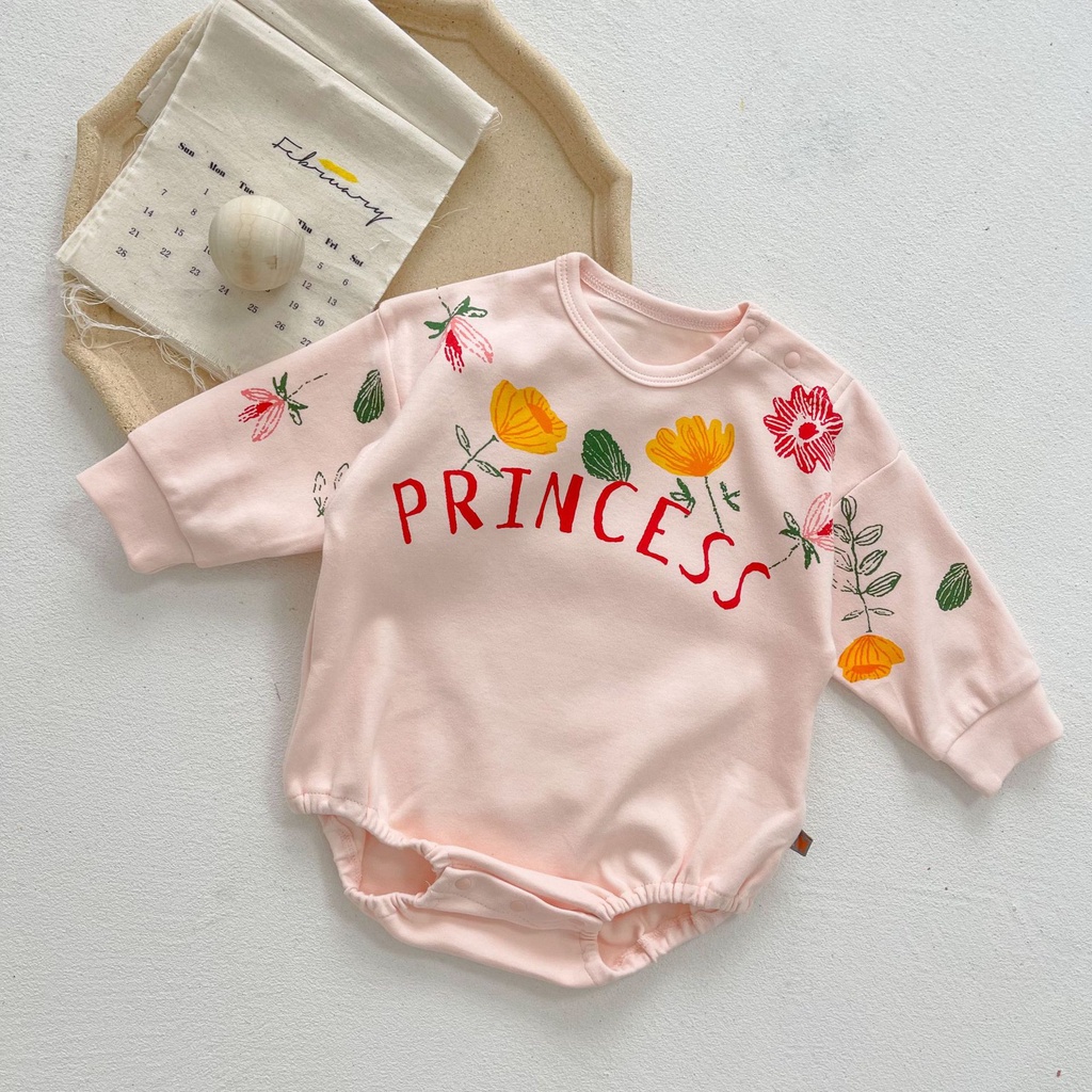 Bộ Áo Liền Quần Dài Tay In Hoa Cho Bé Gái Sơ Sinh