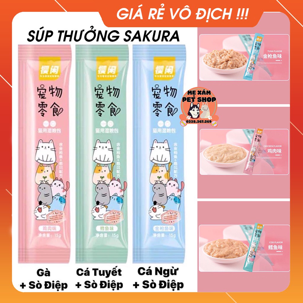 Súp Thưởng Cho Mèo Shizuka Đủ Vị, Đồ Ăn Vặt GIÁ RẺ VÔ ĐỊCH, Thanh 15gr, Đủ Vị