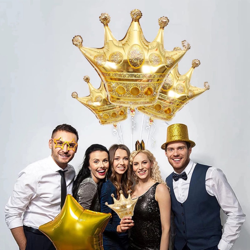 Bong Bóng Lá Nhôm Hình Vương Miện Lớn Màu Vàng Trang Trí Tiệc Sinh Nhật Cho Bé