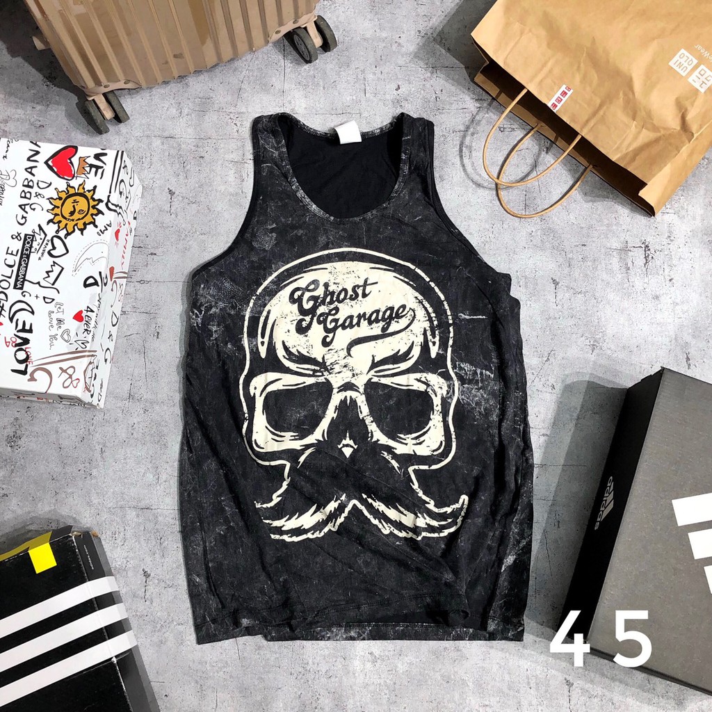 Áo ba lỗ gym sát nách tanktop 3 lỗ bigsize họa tiết đầu lâu form rộng cotton nam SNTL 45 74 (Nmg)