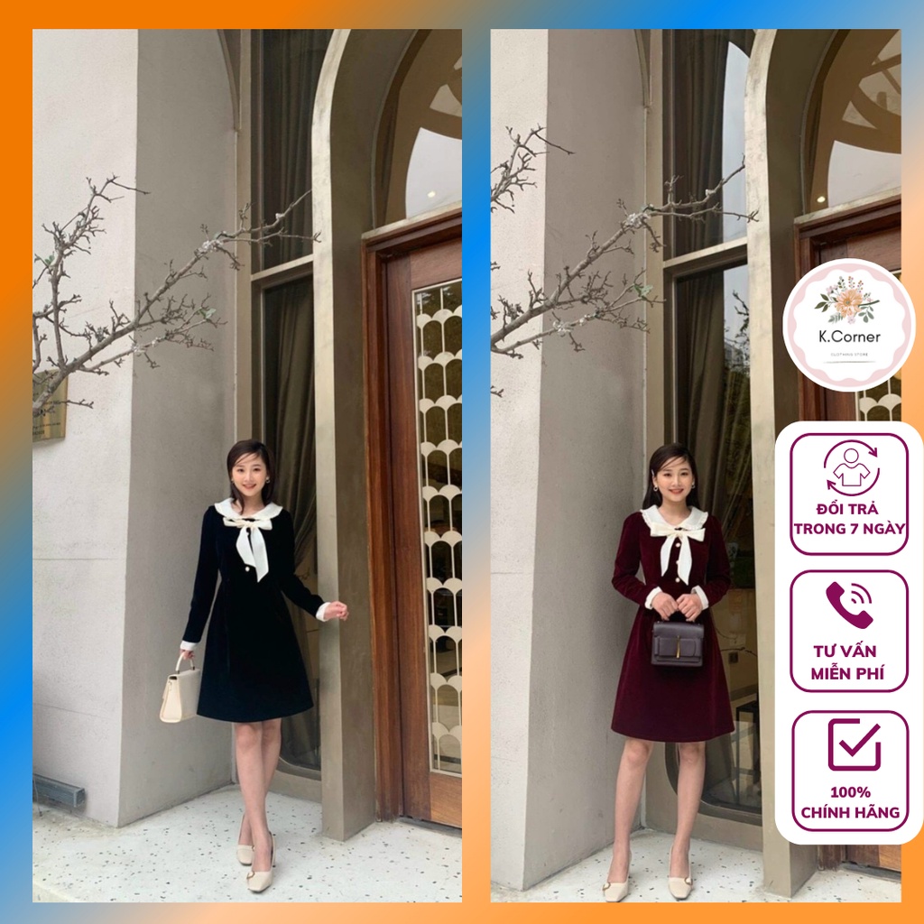 Đầm nhung nữ đẹp công sở thời trang cao cấp thiết kế Kcorner VA673