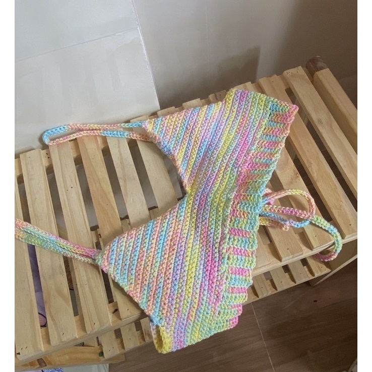 Áo basic len móc màu loang