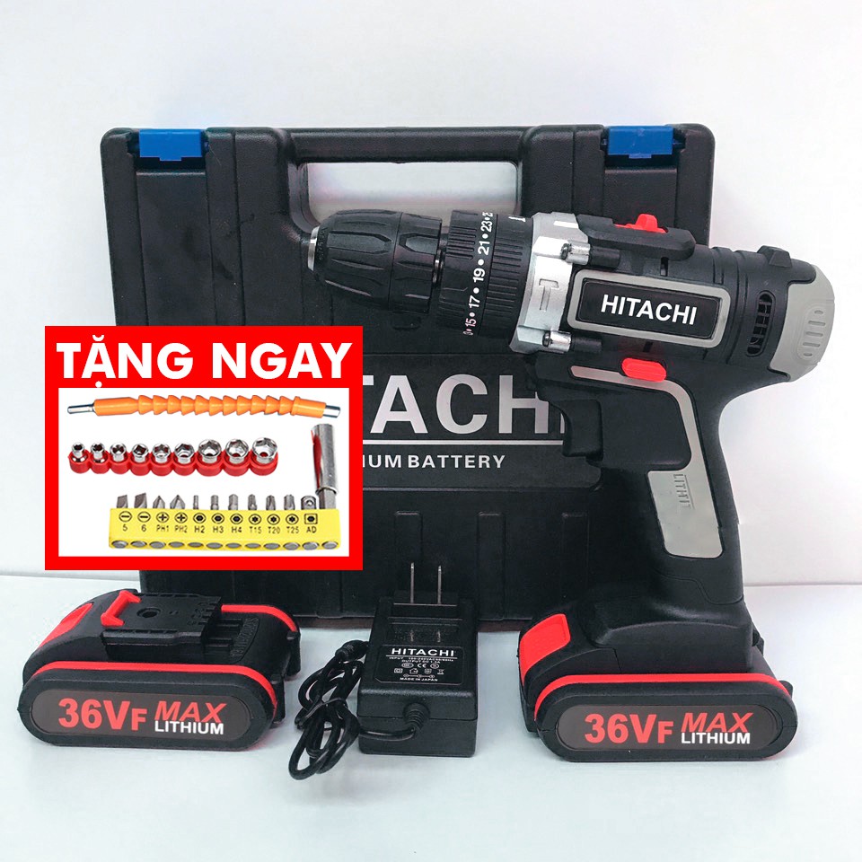 [Tặng bộ 22 chi tiết] Máy Khoan Pin Hitachi 36V 3 Chức Năng - Khoan Bê Tông - Bắt Vít - Hitachi 28V