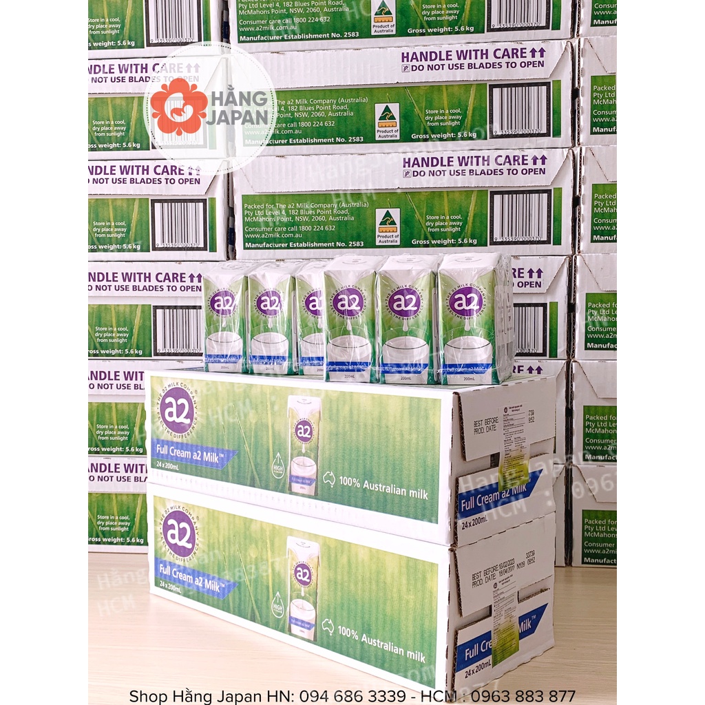 Sữa tươi tiệt trùng dạng nước A2 FULL CREAM 200ml/hộp