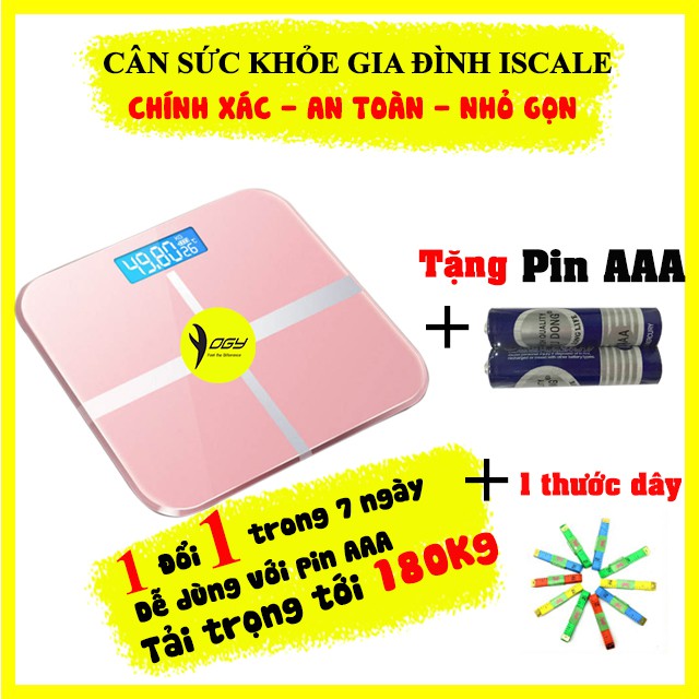 [Mua 1 Tặng 2] Cân Điện Tử Sức Khỏe Gia Đình Iscale Chữ Thập Mẫu Mới YOGY C01 Tặng Pin + Thước Dây(Giao Màu Ngẫu Nhiên)