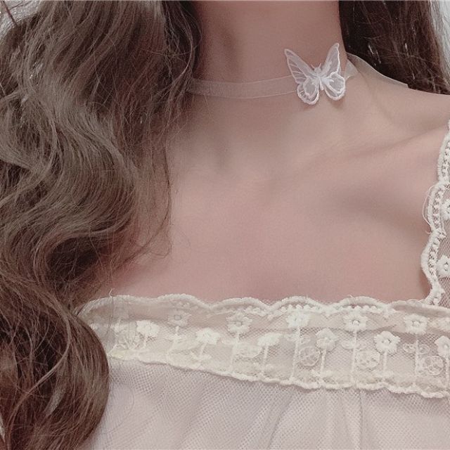 Vòng cổ choker bướm ren phối voan trong sáng đáng yêu mã số 666