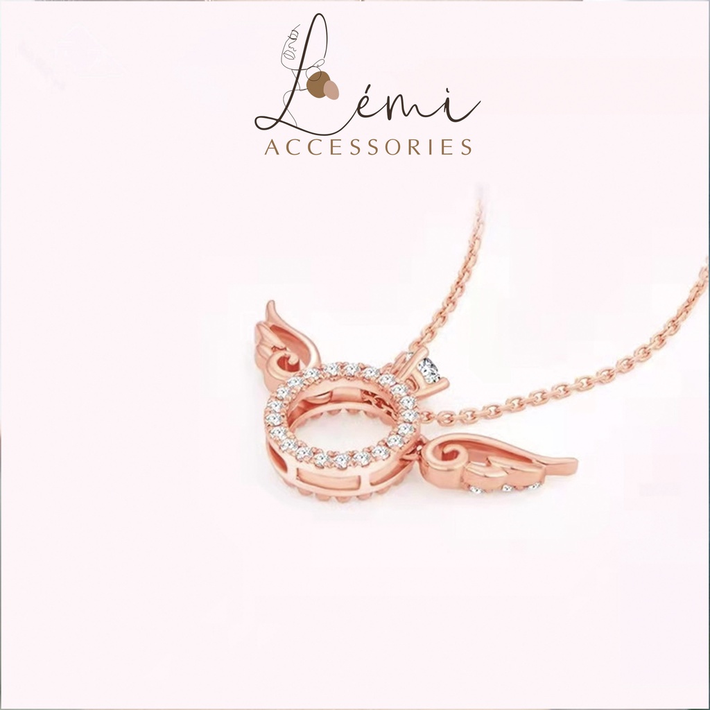 Dây chuyền nữ bạc S925 cánh thiên thần đính đá màu vàng hồng bền màu, thời trang Hàn Quốc Lemi accessories