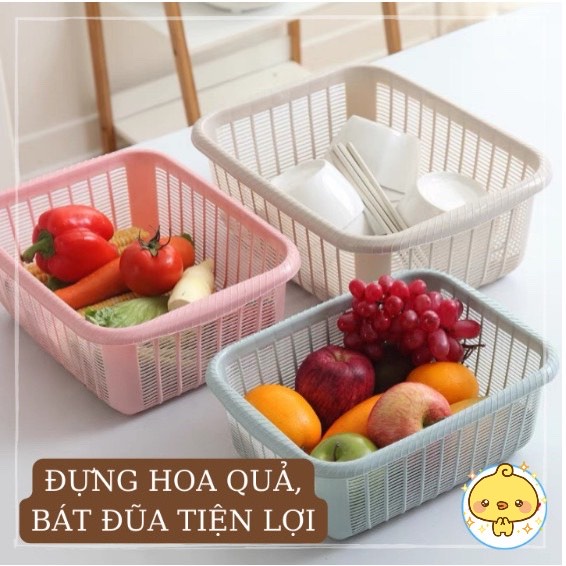 RỔ ĐỰNG TRÁI CÂY, RAU CỦ QUẢ CÓ NẮP ĐẬY CHỐNG CÔN TRÙNG BỤI BẨN - RỔ VUÔNG CÓ NẮP ĐẬY TIỆN LỢI DÙNG ĐỂ ĐỰNG ĐŨA MUỖNG