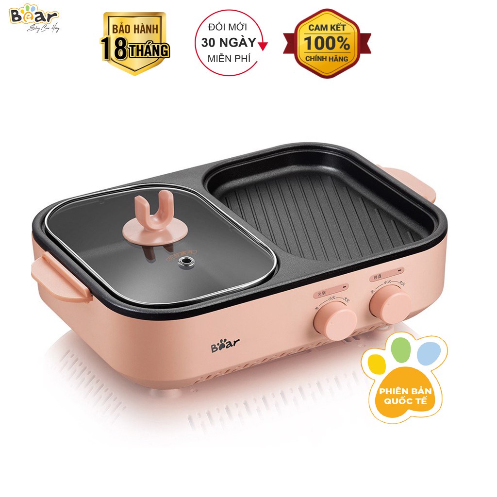 Nồi Lẩu Nướng Mini, Bếp Lẩu Nướng Điện Đa Năng 6 Chức Năng Bear DKL-C12D1, Bản Quốc Tế, Bảo Hành Chính Hãng 18 Tháng