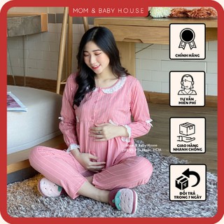 Bộ đồ thun mặc bầu và sau sinh có kéo khóa cho bé ti viền bèo ( có video)
