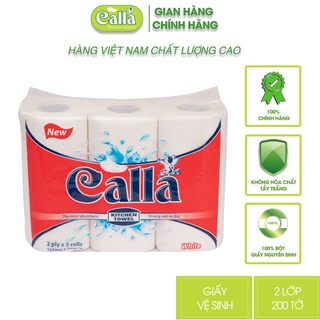 Khăn giấy lau bếp Calla 2 lớp x 67 tờ x 3 cuộn siêu dày dai, không mủn, thấm dầu mỡ, nước siêu tốt