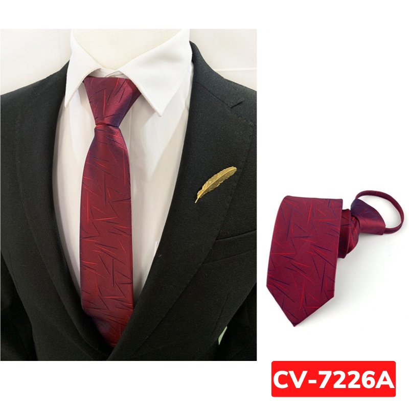 Calavat Nam 7cm thắt sẵn khóa kéo màu xanh đậm, Cavat công sở, Cà vạt chú rể, Cravat dự tiệc CV-7226