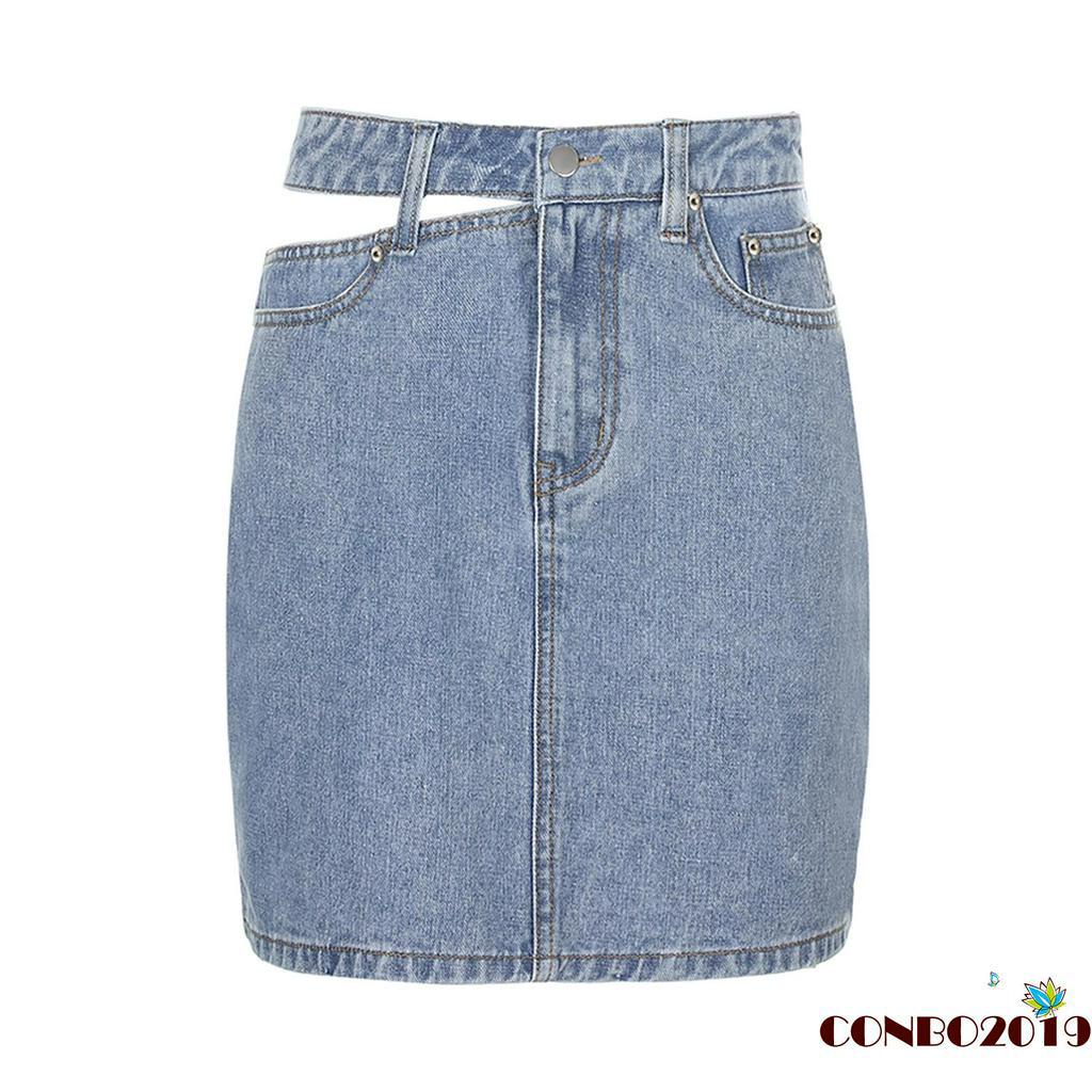 chân váy jean Ngắn Lưng Cao Thời Trang Cho Nữ