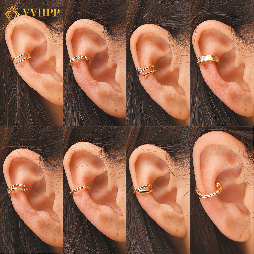 Bộ 12 khuyên tai dạng kẹp dễ điều chỉnh phong cách Hàn Quốc cá tính