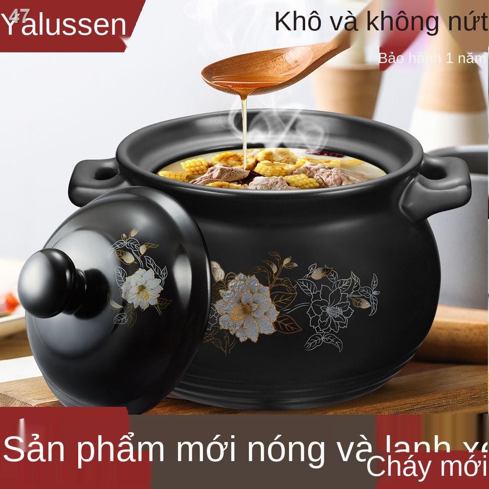 JNồi hầm canh bếp ga gia đình ngọn lửa hở chịu nhiệt độ cao đất nung dung tích lớn đá kiểu cổ