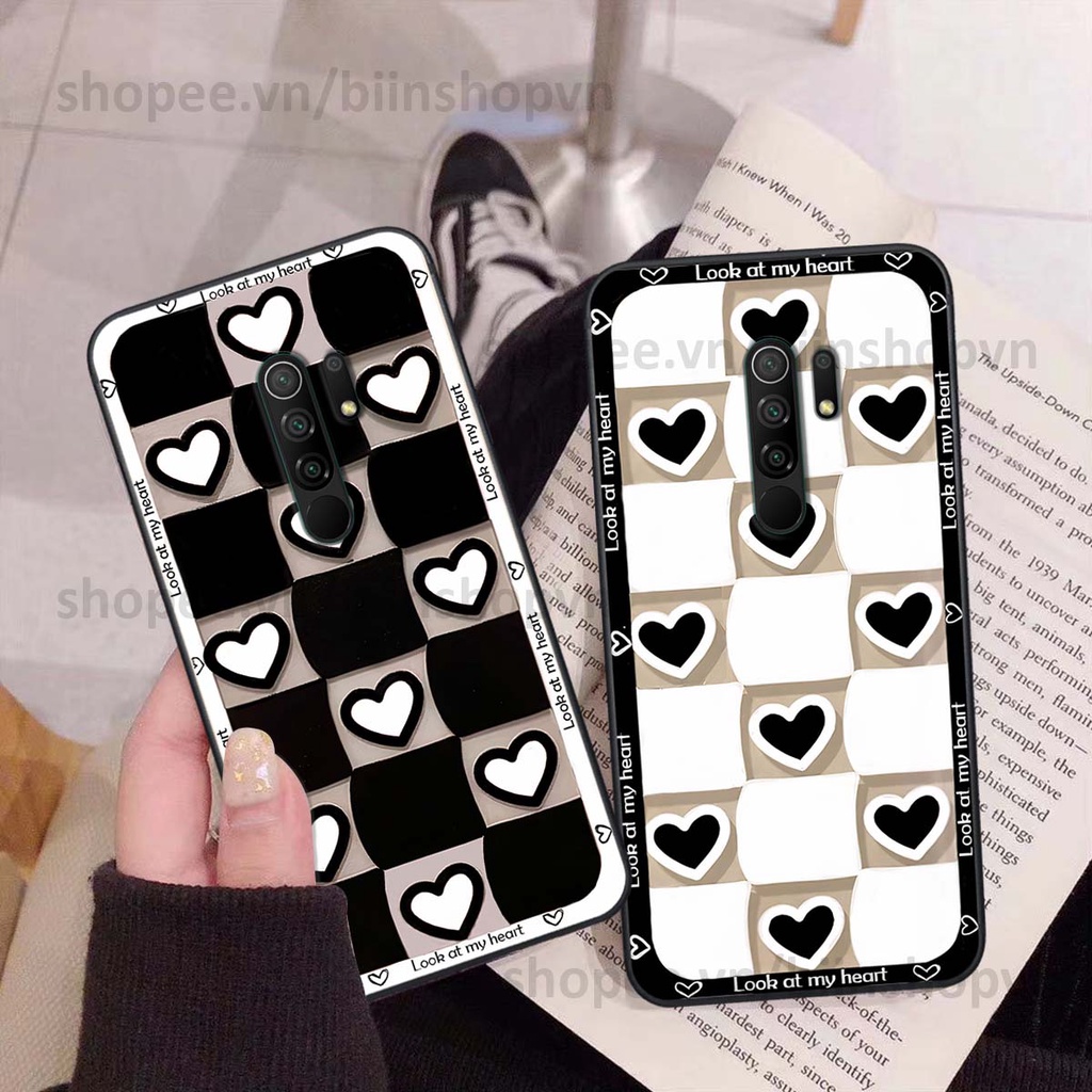 Ốp Xiaomi Redmi 9 caro trái tim nhiều màu sắc, đầy cá tính, khẳng định phong cách