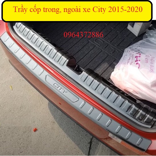 Ốp chống trầy cốp trong, ngoài Carbon xe Honda City 2015-2020 vân cacbon cao cấp