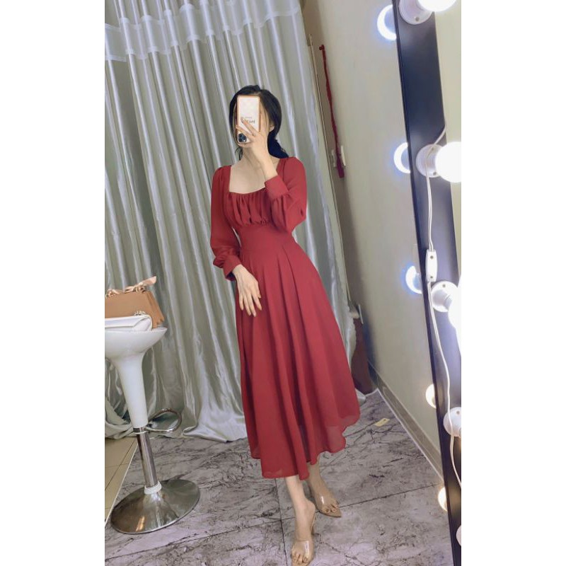 ĐẦM NỮ MAXI CỔ VUÔNG MÀU VÀNG - TRẮNG - NU - ĐEN - ĐỎ [CÓ VIDEO] | BigBuy360 - bigbuy360.vn