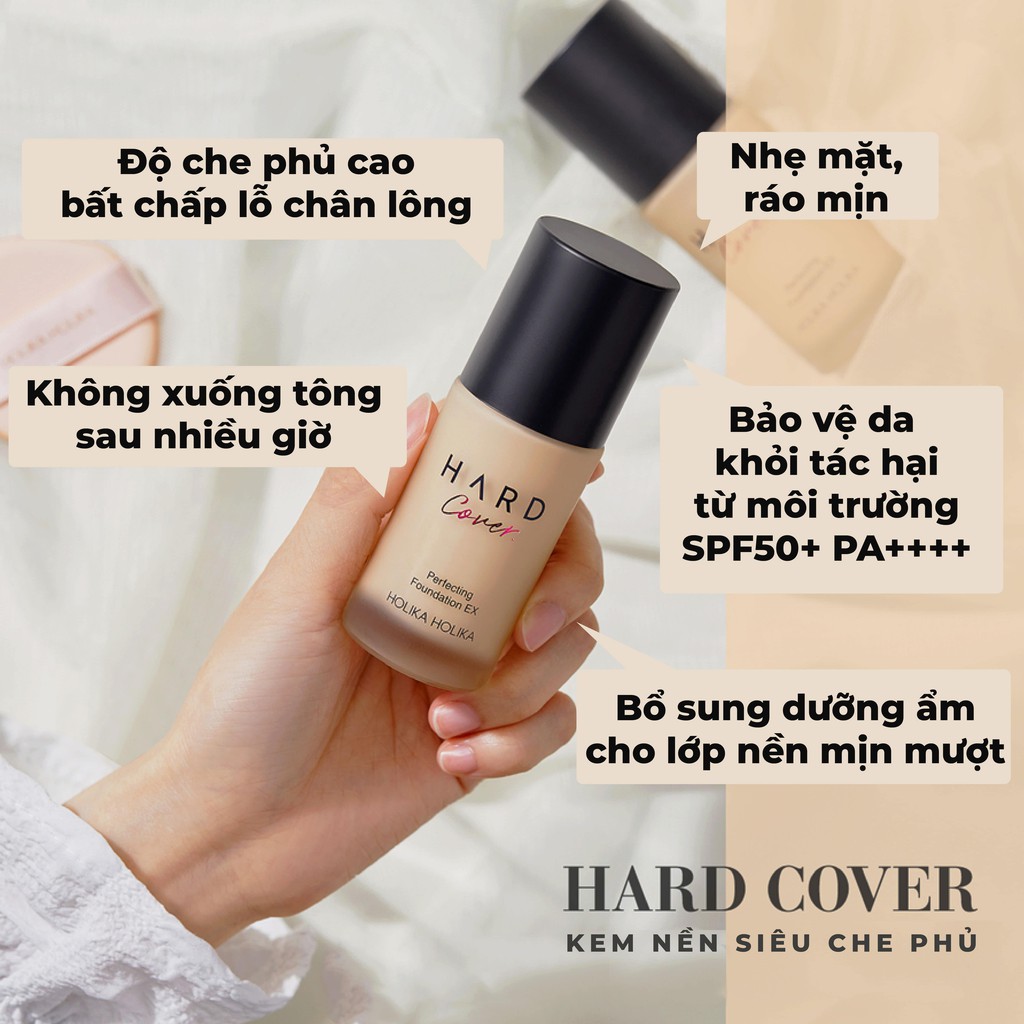 Kem nền trang điểm siêu che phủ Hàn Quốc Holika Holika Hard Cover Perfecting EX SPF50+ PA++++ kiềm dầu, che phủ cao 30ml