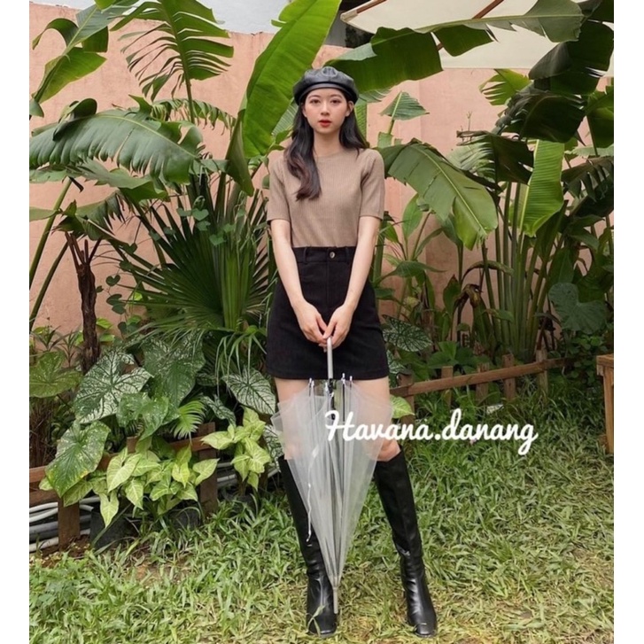 Chân váy chữ A túi ngang mặc 4 mùa phong cách Hàn Quốc