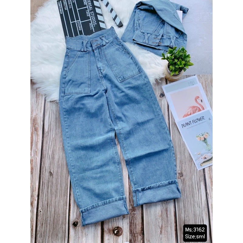 🌀Quần Baggy Jeans 2 Nút Lưng Cao Ống Suông