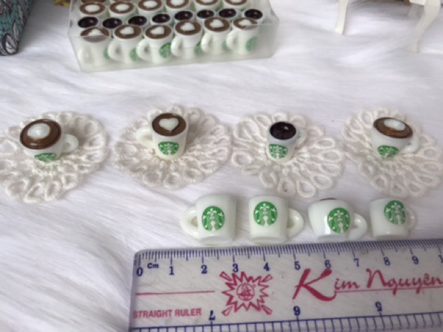 Set 4 tách cafe Starbuck mô hình trang trí nhà búp bê, trang trí ốp lưng điện thoại, phụ kiện móc khoá, handmade, decor