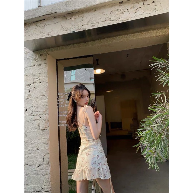 SẴN🎀Váy bánh bèo ulzzang hai dây hoa nhí đuôi cá ngắn ôm body phối ren thắt dây eo|Đầm kiểu tiểu thư dễ thương kỉ yếu | BigBuy360 - bigbuy360.vn