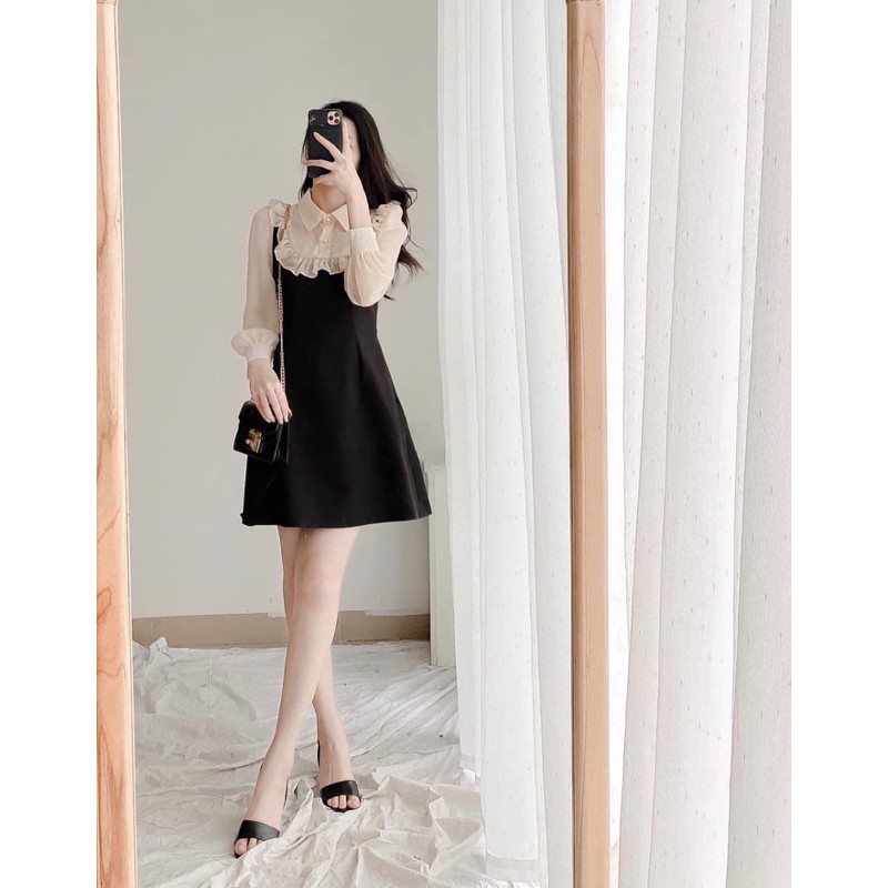 V02.váy đen phối bèo ngực