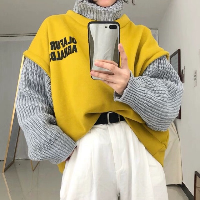 Áo len cổ lọ liền áo gile nỉ nữ dày ulzzang korea | BigBuy360 - bigbuy360.vn