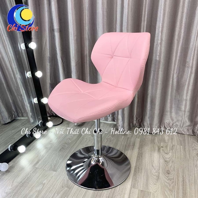Ghế Ngồi Bàn Trang Điểm Xoay Mẫu Kim Cương, Ghế Chụp Hình, Livestream Chỉnh Độ Cao 30-50cm Bọc Da Cao Cấp Sang Chảnh