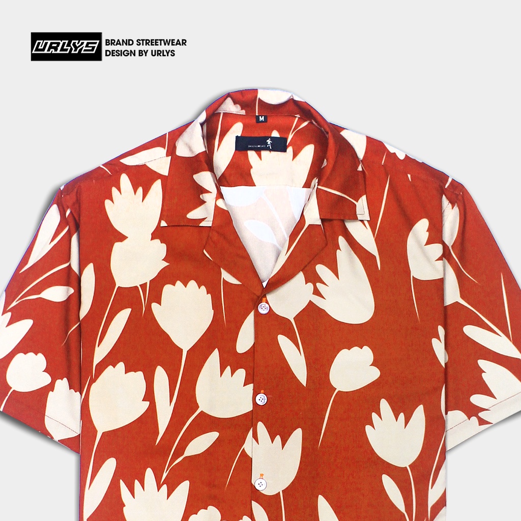 Áo sơ mi tay ngắn nam nữ URLYS form rộng sơ mi họa tiết tay lỡ cổ vest unisex ulzzang FLAMING TULIPS
