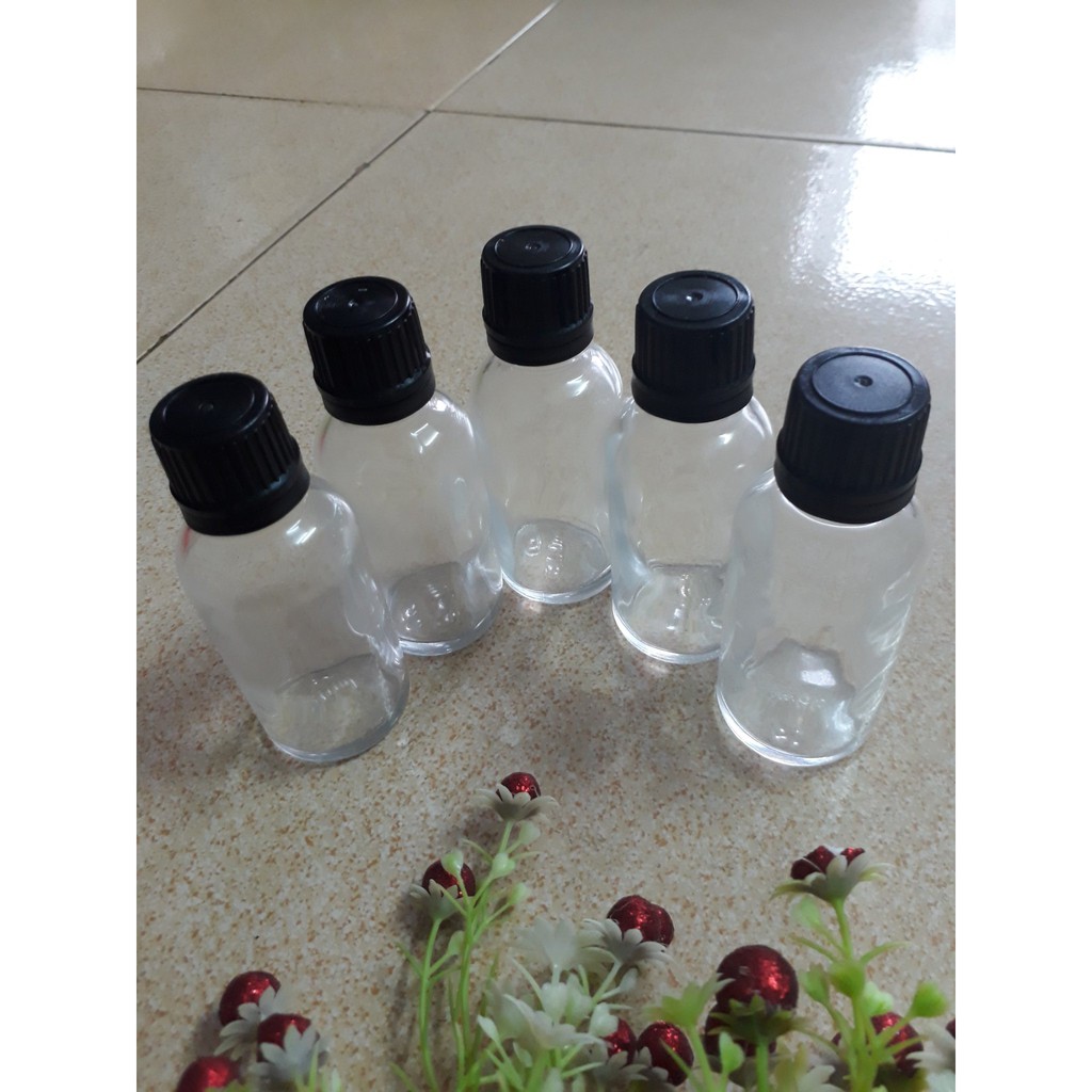 Combo 05 lọ đựng tinh dầu trắng trong nắp đen lọ 30ml