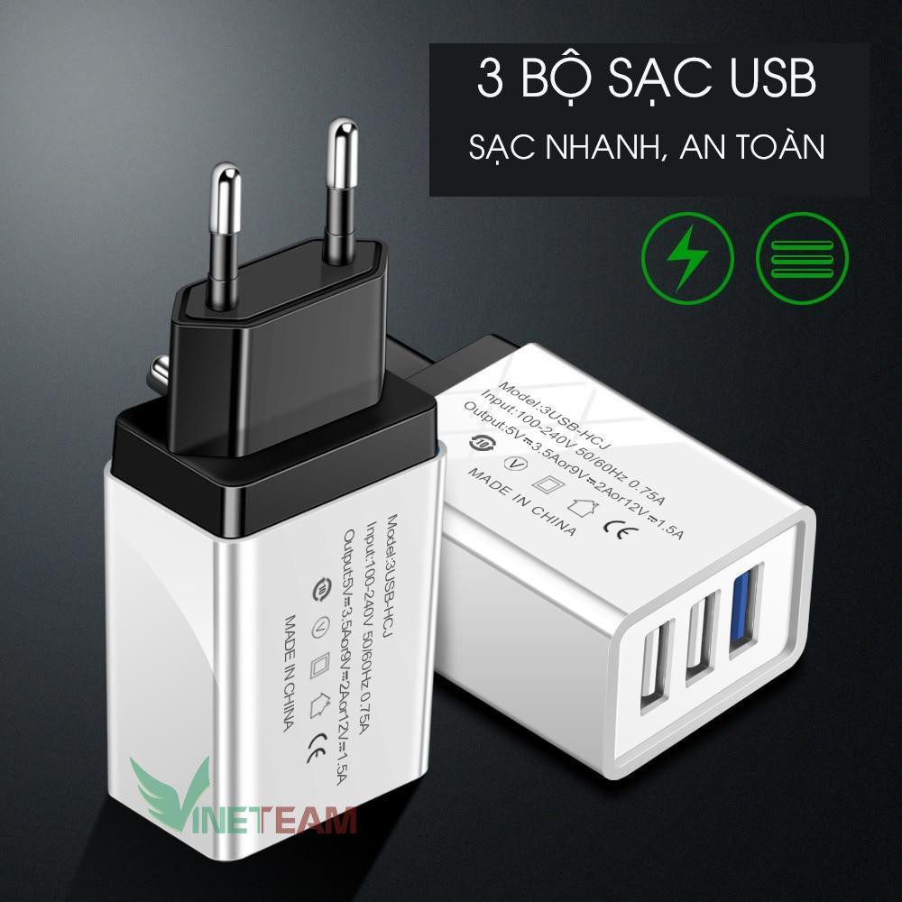 Củ Sạc nhanh 3 cổng USB ,cốc sạc nhanh, củ sạc cho iphone, samsung, oppo, huawei ... -dc4008