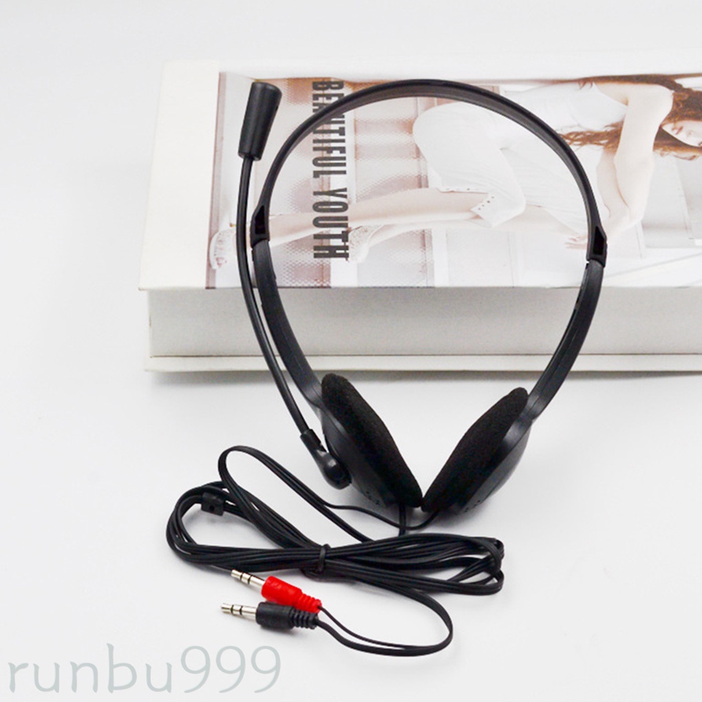 Tai nghe chụp tai Runbu999 3.5mm giảm tiếng ồn có dây và 2 giao diện micro cho máy tính/Laptop