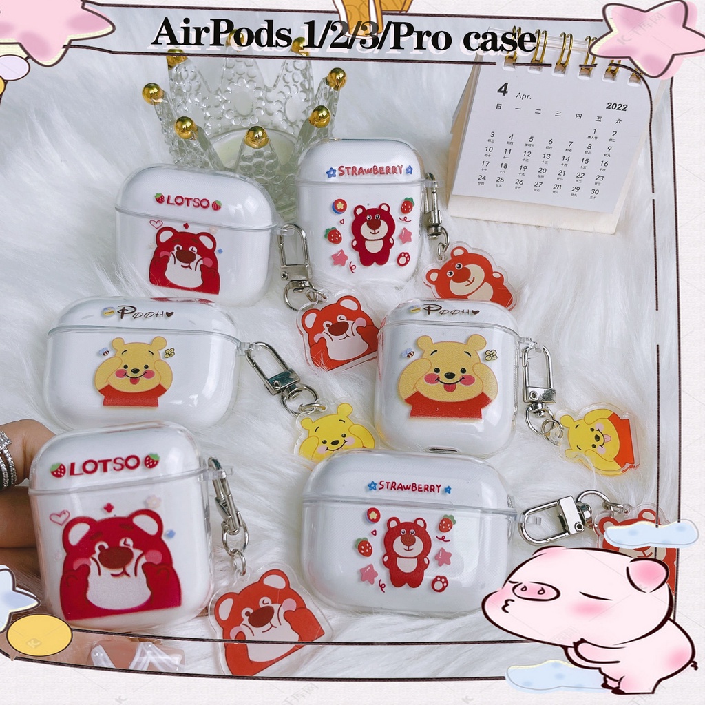 Vỏ Bảo Vệ Hộp Sạc Tai Nghe AirPods3 AirPods3 Pro 2Gen Màu Trong Suốt Họa Tiết Chú Gấu Dễ Thương Ốp