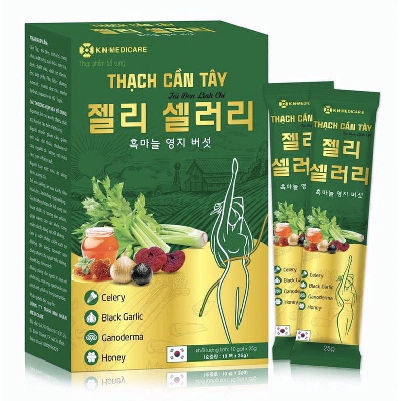 (Hàng chính hãng)_10 gói Thạch cần tây, tỏi đen, linh chi, thạch giảm cân đẹp da giữ dáng.