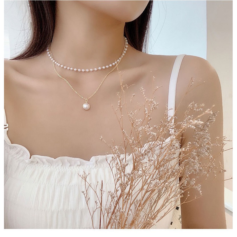 Vòng cổ RINHOO hai lớp đính ngọc trai thời trang dành cho nữ