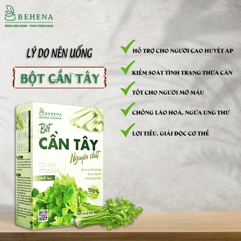 Bột cần tây nguyên chất Behena 50g giúp detox tiêu mỡ, ổn định huyết áp, da đẹp dáng xinh