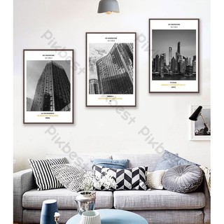 Tranh dán tường 3d Tranh Bộ 3 Tấm Thành Phố Đen Trắng