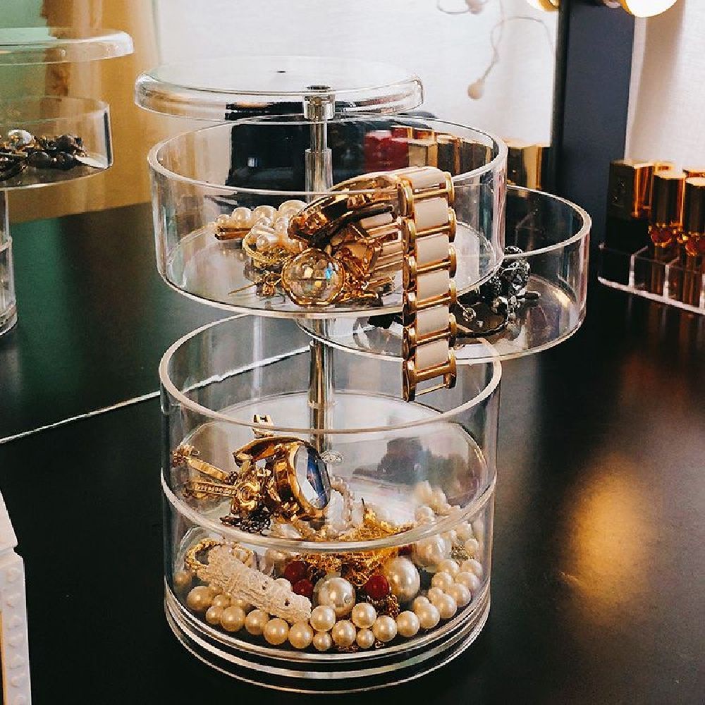 Hộp đựng trang sức trong suốt có thể xoay tiện dụng