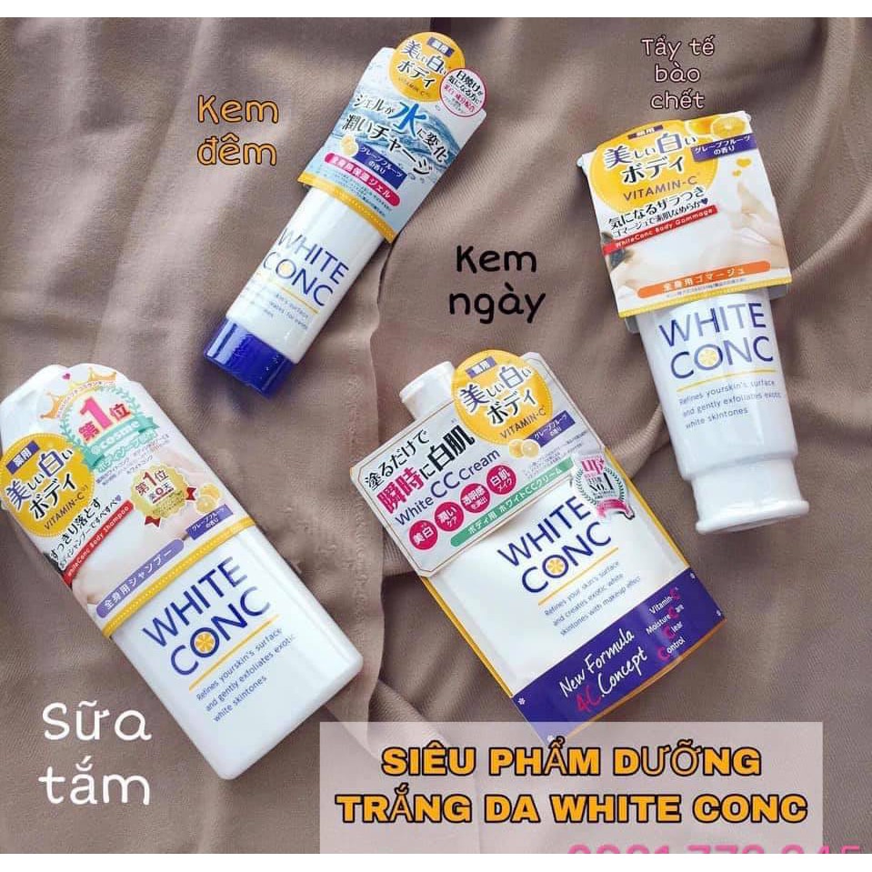 Đủ bộ 4 sản phẩm dưỡng trắng da toàn thân  White ConC Nhật Bản