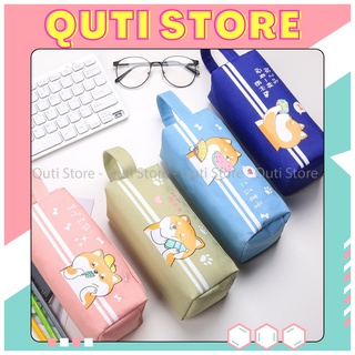 Hộp bút vải 2 ngăn hình shiba cute túi đựng bút to đa năng bóp viết canvas quti hbv75